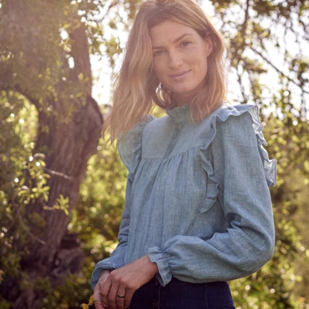 Sezane Juliette linen chambray blouse 34 2